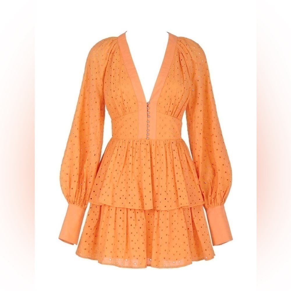 All About May Gigi Orange Eyelet Tiered Ruffle Mini Dress NWT